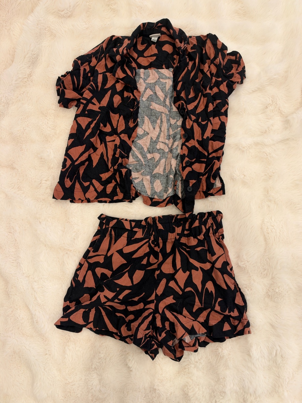 a new day Black and Brown Leaf-Print Pull-On Shorts